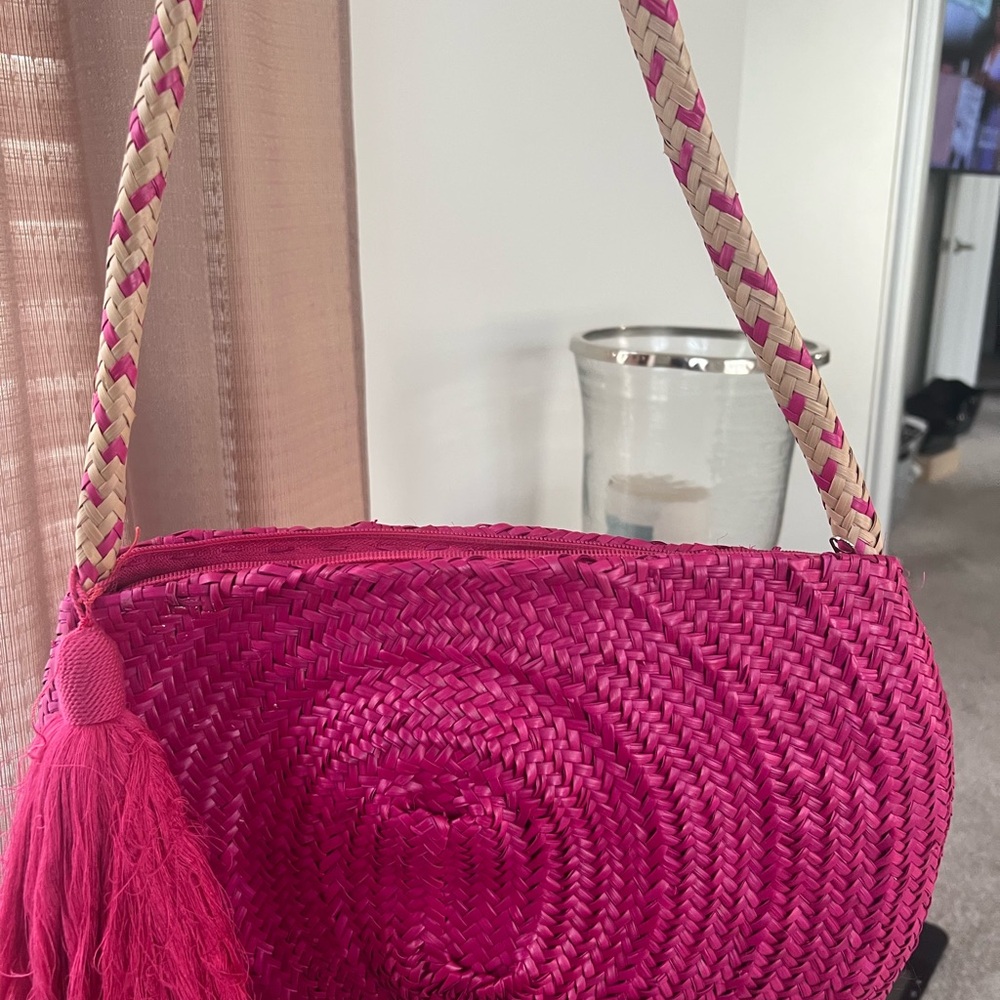 Pink Woven Shoulder Bag